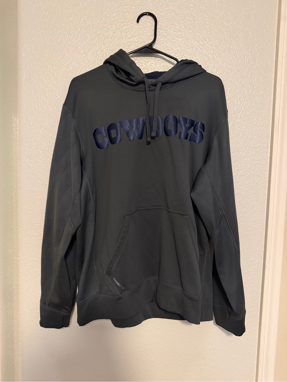 NFL Cowboys Dark Gray Pullover Hoodie with Navy Appliqué
